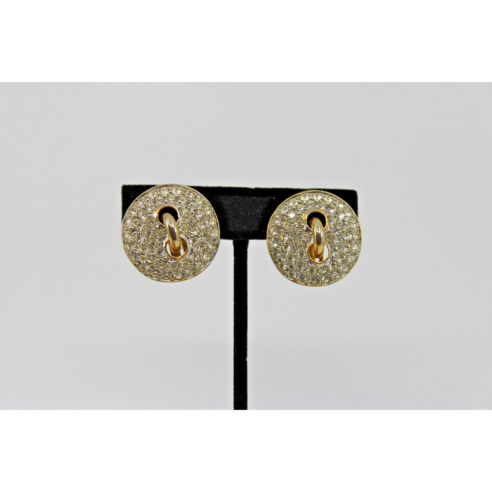 A8 Vintage Signed Les Bernard Designer Gold tone Rhinestone Statement Earrings